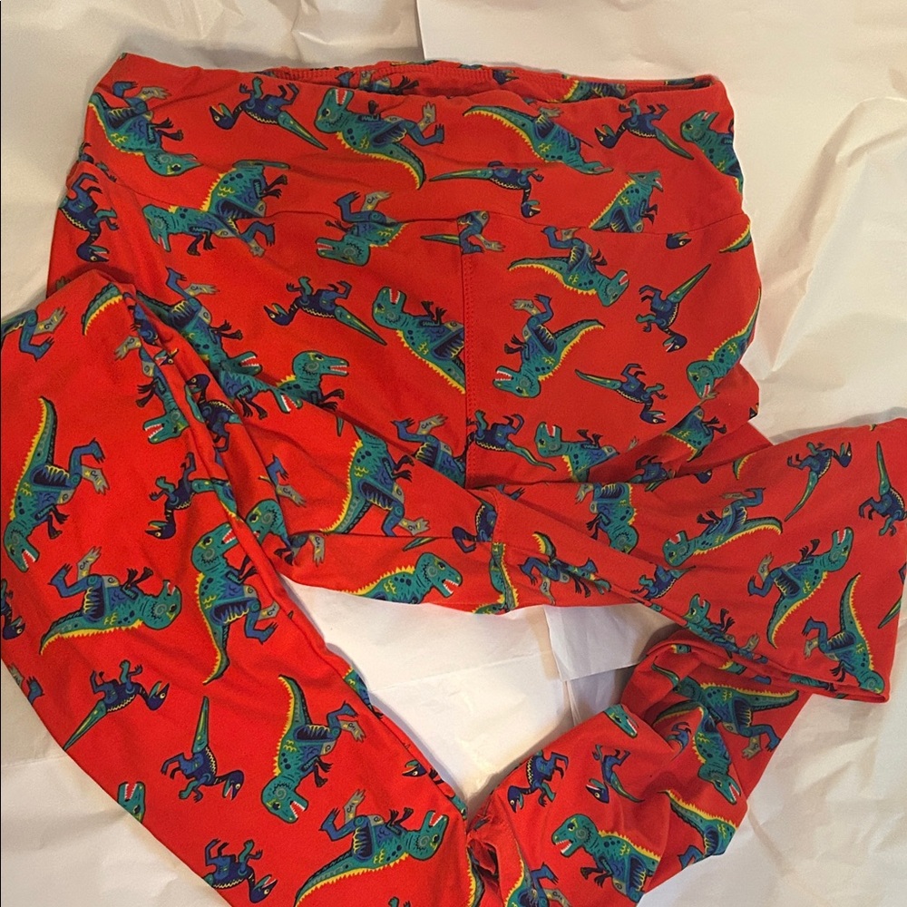 Orangey-red Dinosaur Print Leggings